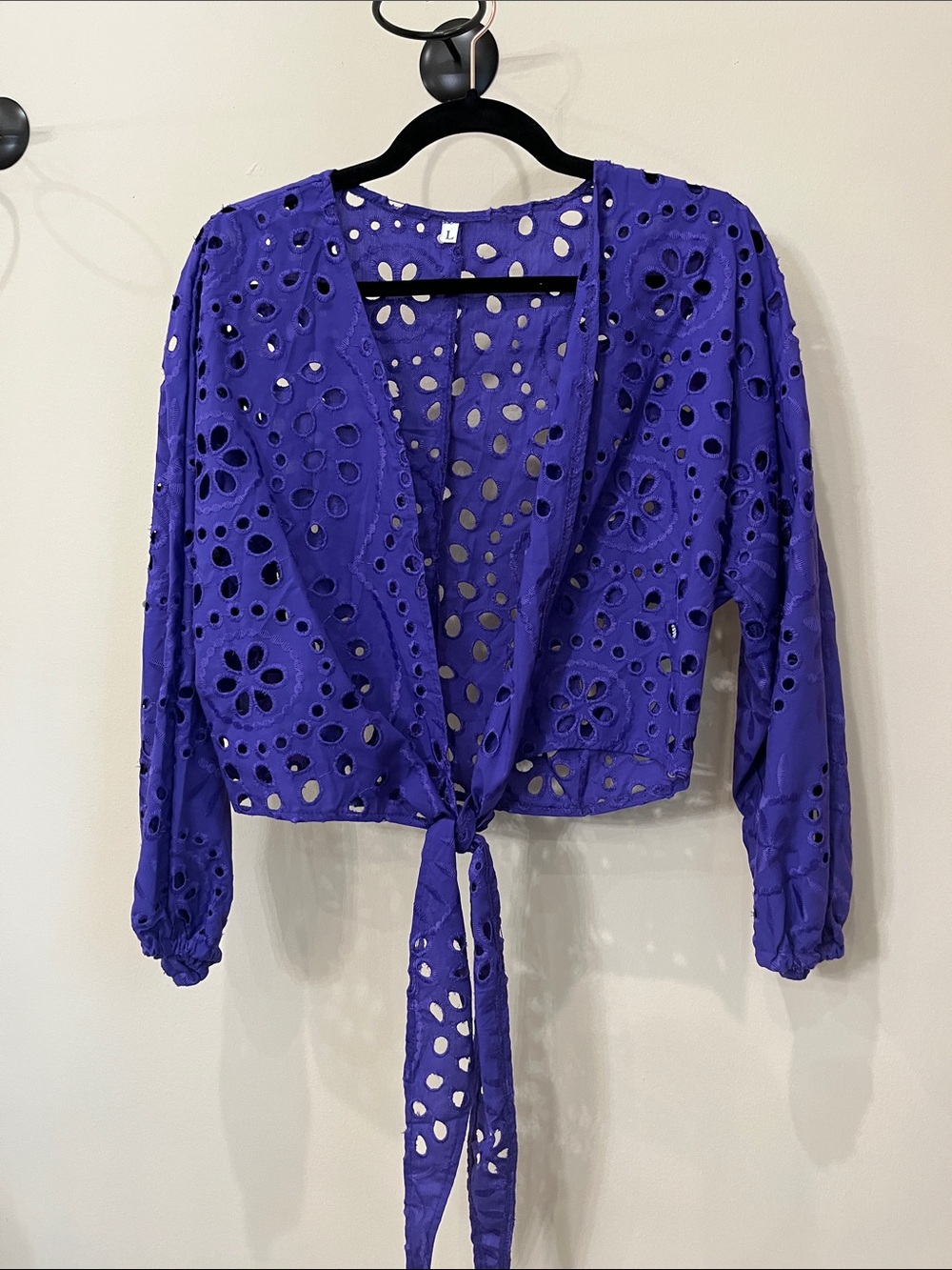 Purple Eyelet Tie-Front Women's Top